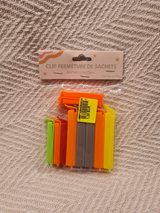 Clips de fermeture sachet – Lot de 5 couleurs