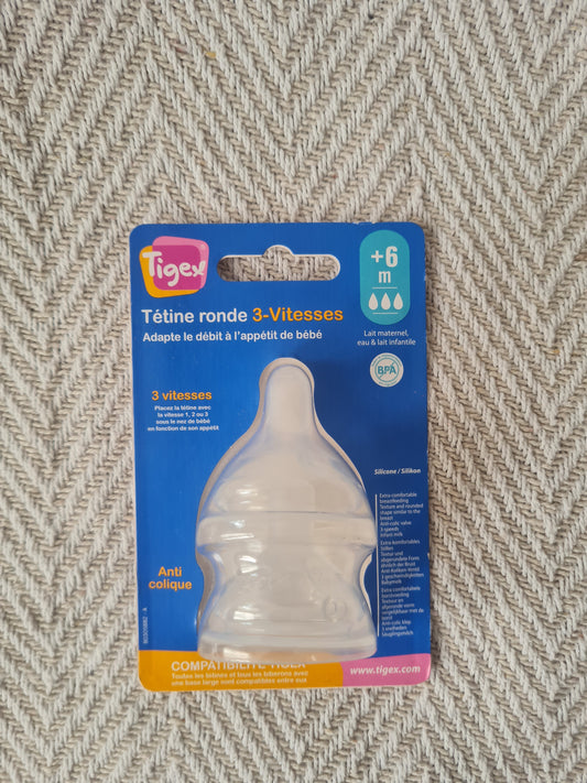 Tétine Ronde 3 Vitesses – Tigex Silicone +6 Mois