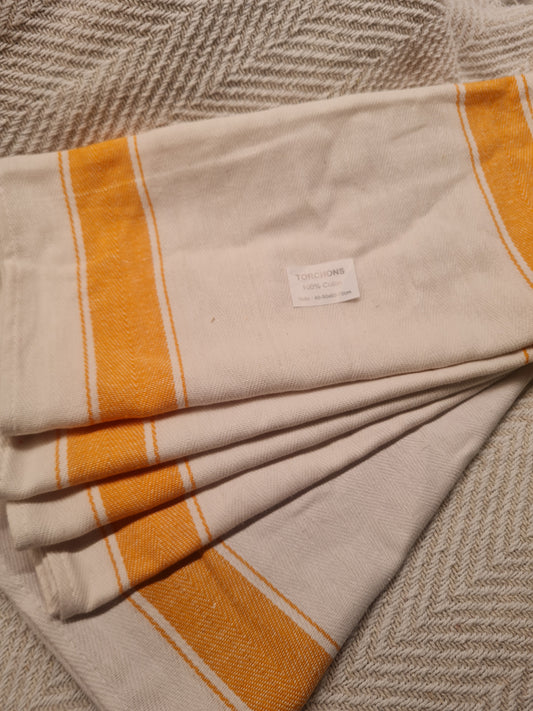 Lot de 5 torchons blanc & orange