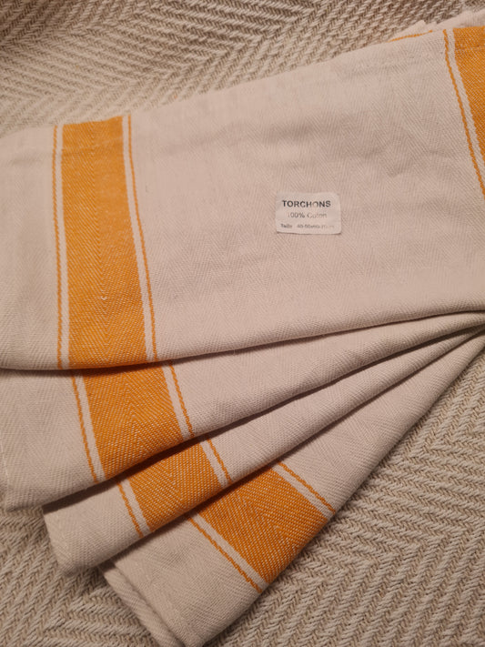 Lot de 4 torchons blanc & orange