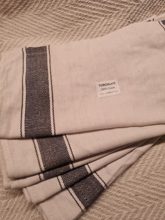 Lot de 5 torchons blanc & gris foncé